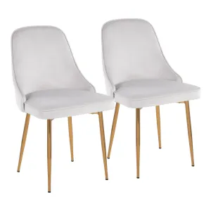 Marcel Contemporary Dining Chair with Gold Frame and Stormy White Velvet Fabric by LumiSource - Set of 2