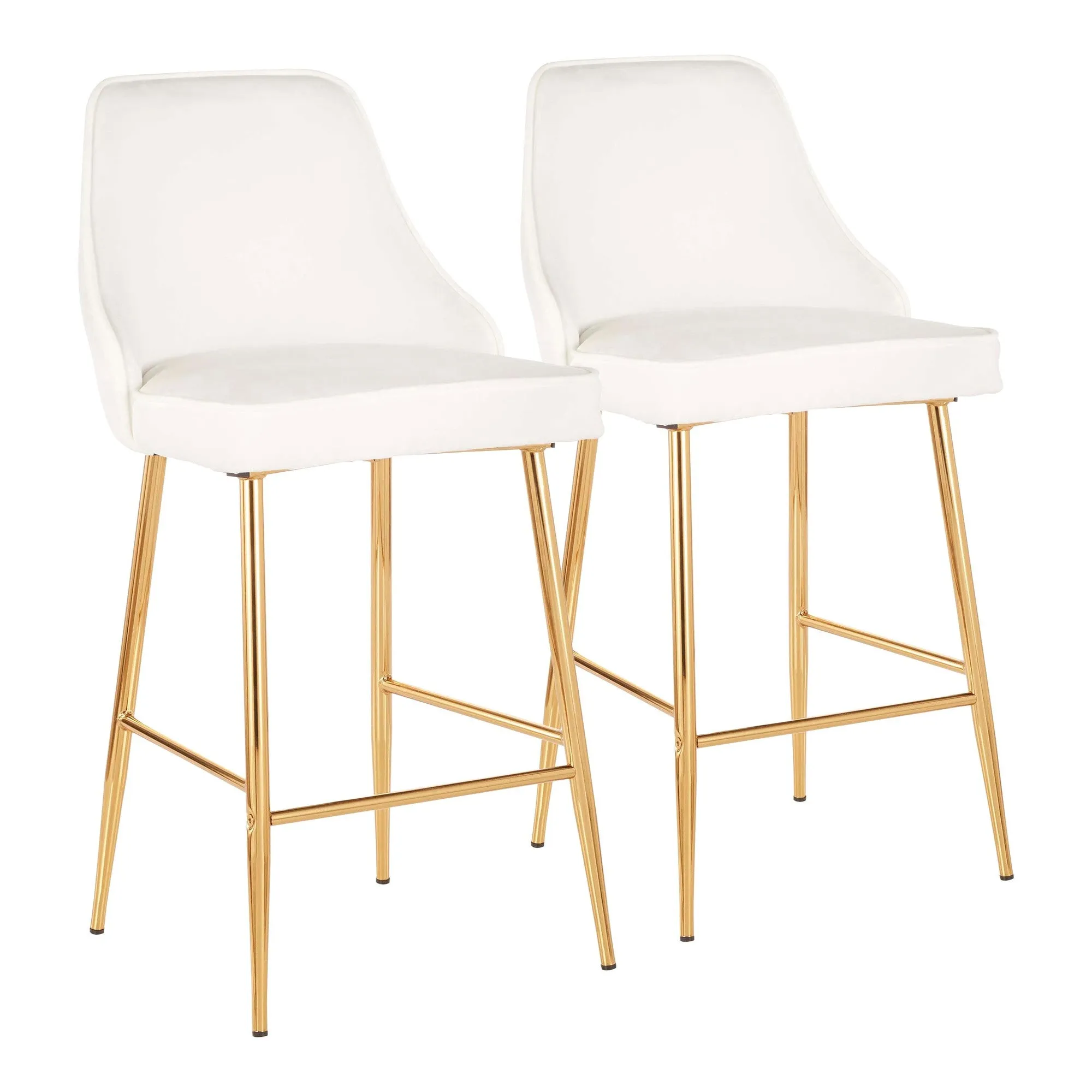 Marcel Contemporary/Glam Counter Stool in Gold Metal and White Velvet by LumiSource - Set of 2