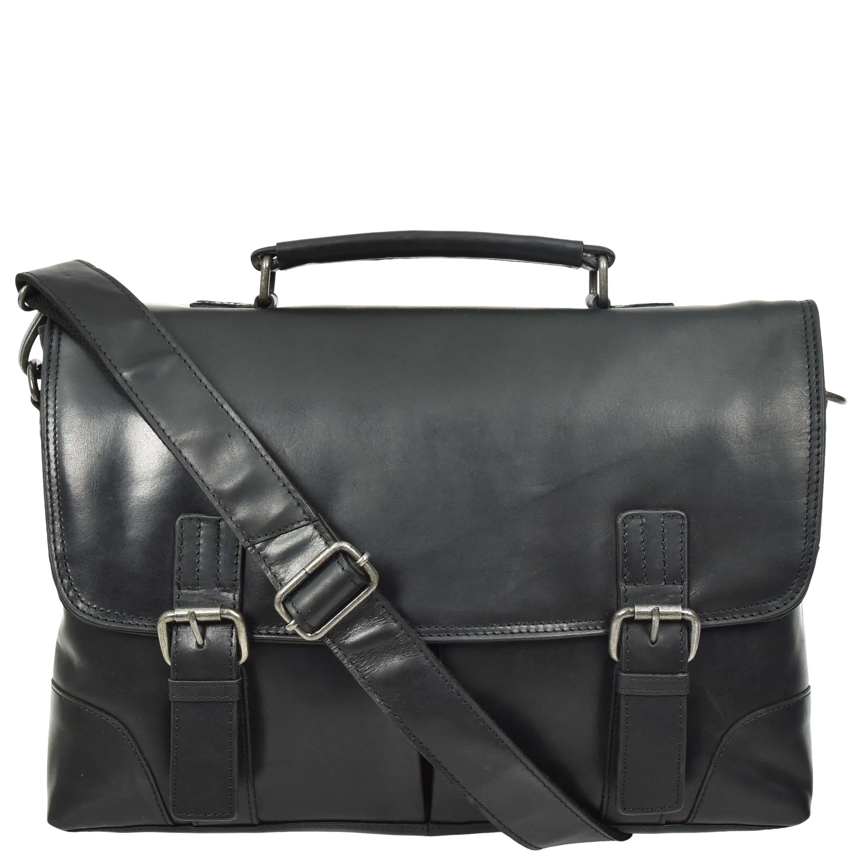 Mens Real Leather Briefcase Cross Body Classic Bag TOM Black