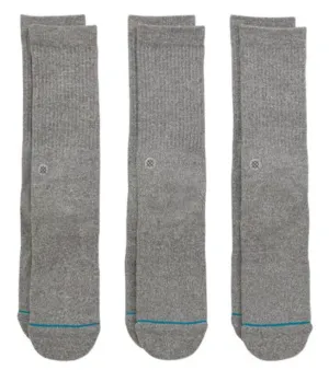 Men's Stance 3 Pack Icon Crew Socks -Grey -Large