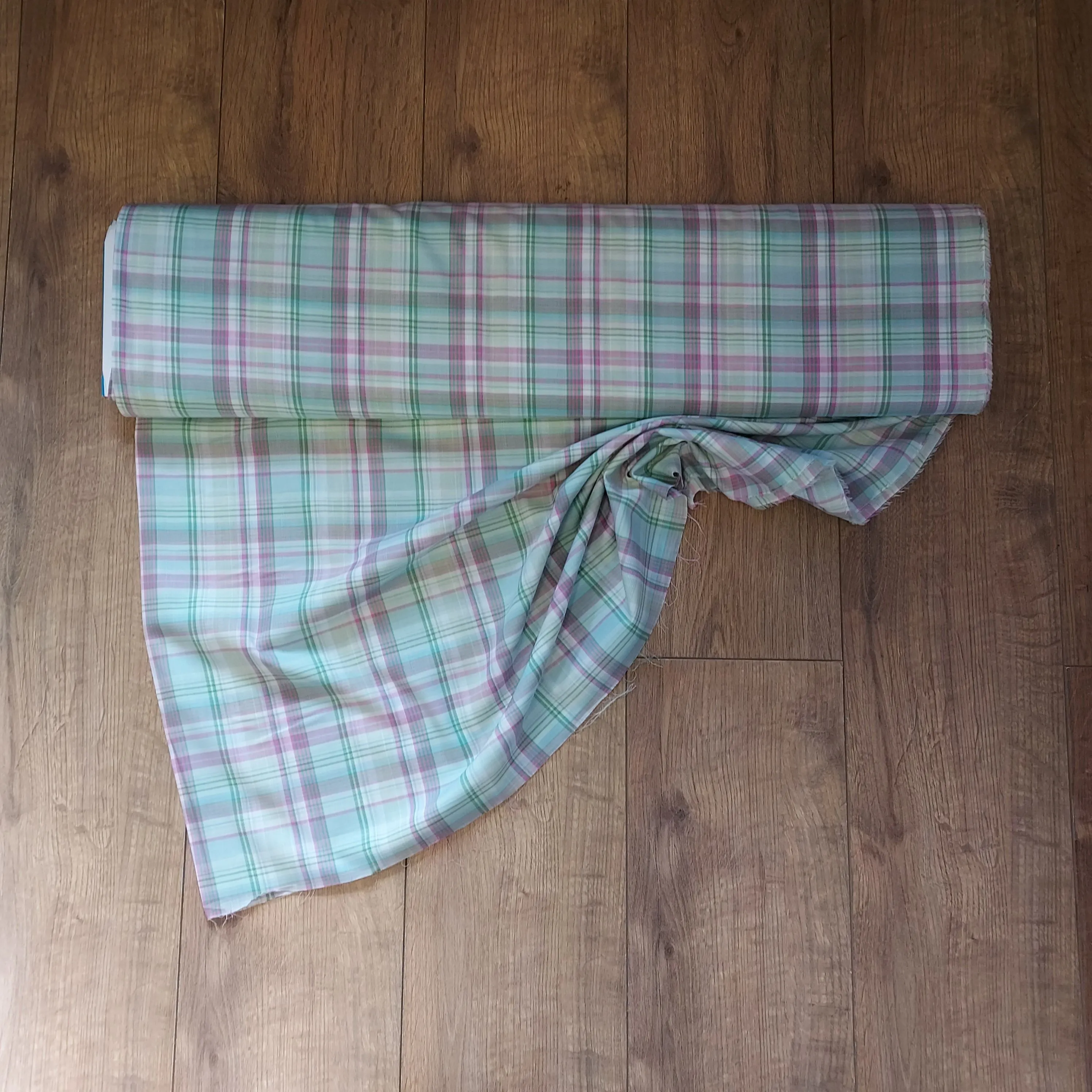 Pink and Green Tartan Check Cotton Lawn Fabric