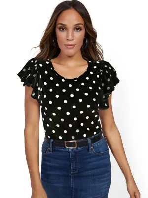 Polka-Dot Flutter-Sleeve Top