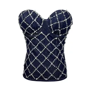 Pre Order:  Rhinestones Lattice Corset Tank Top