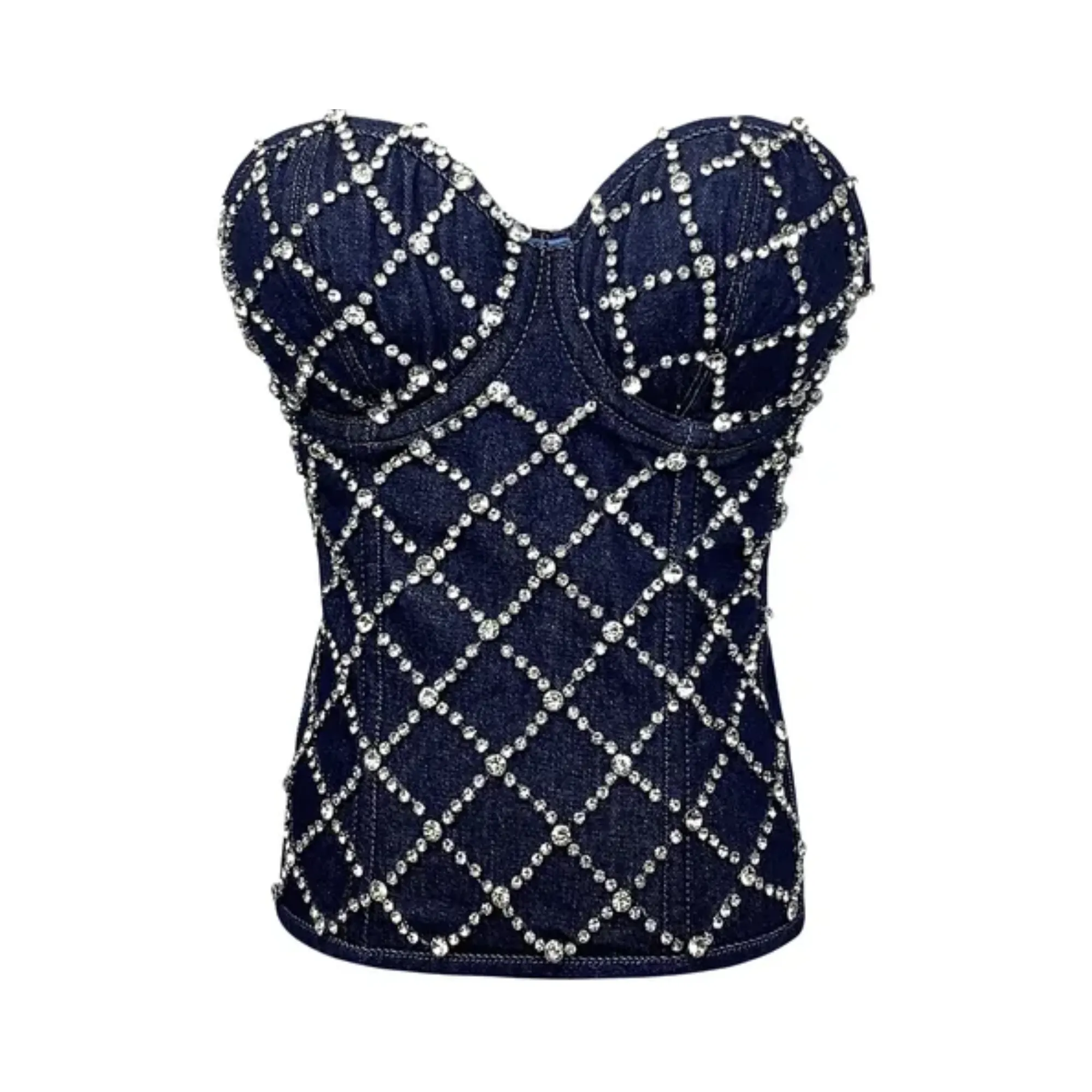 Pre Order:  Rhinestones Lattice Corset Tank Top