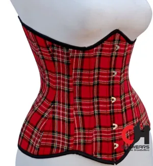 Red checkered Cotton corset Underbust - Steel Boned