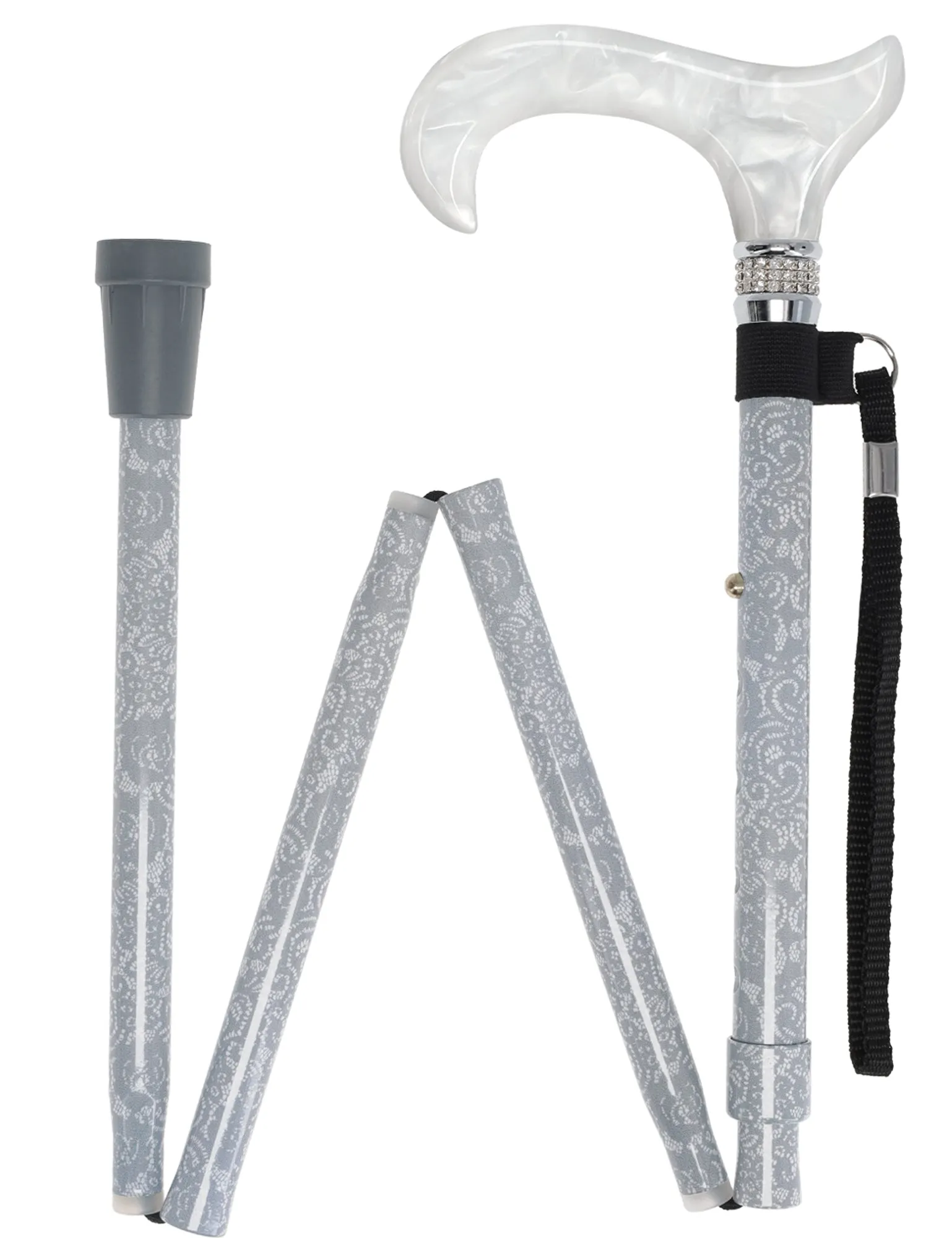 Rhinestone Designer Folding Cane: Pearlz Graceful Lace