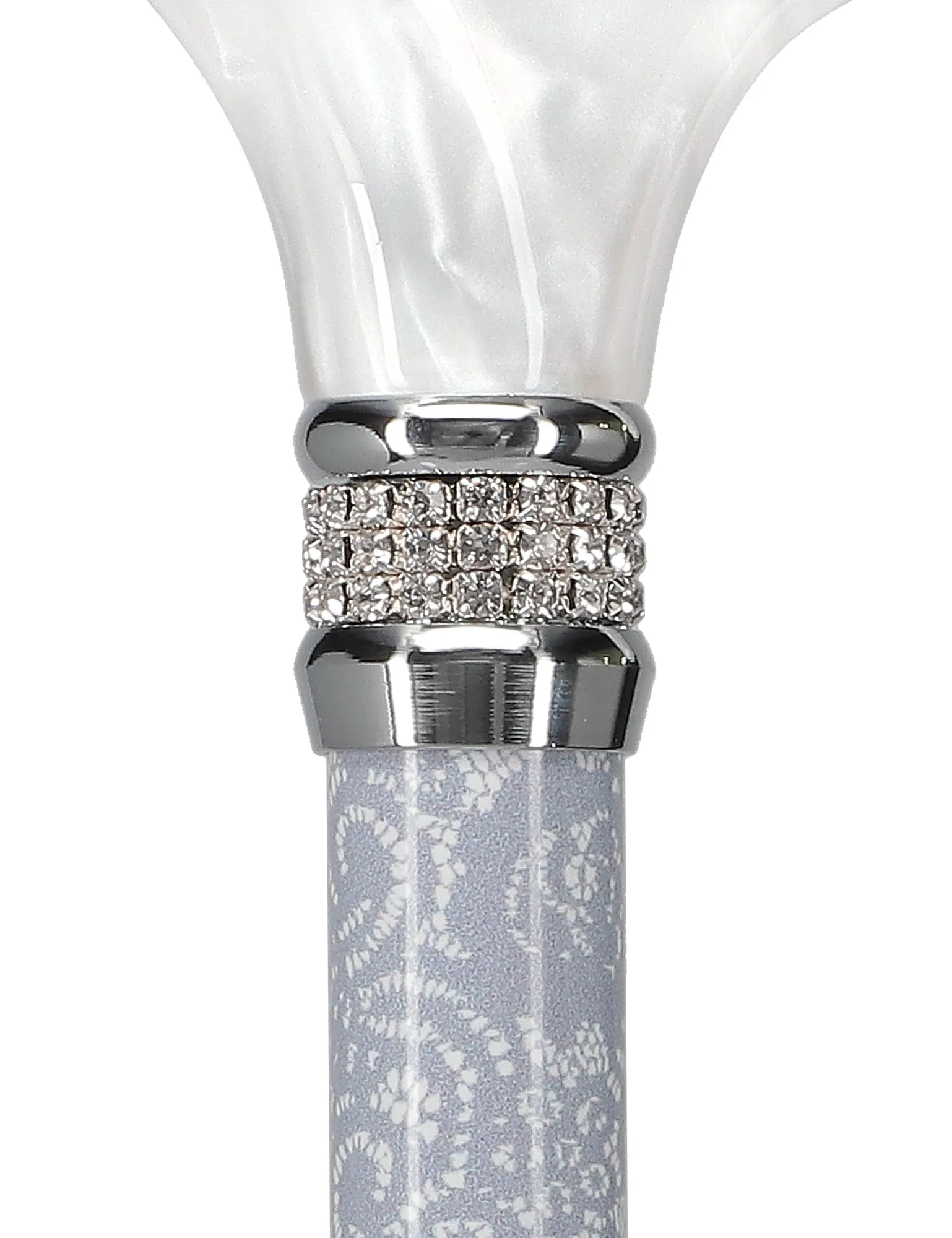 Rhinestone Designer Folding Cane: Pearlz Graceful Lace