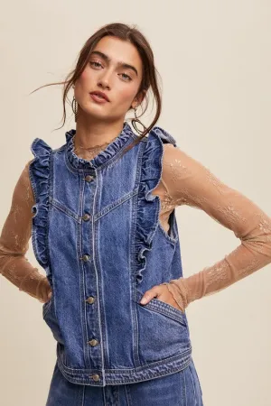 Roxanne Ruffled Denim Vest