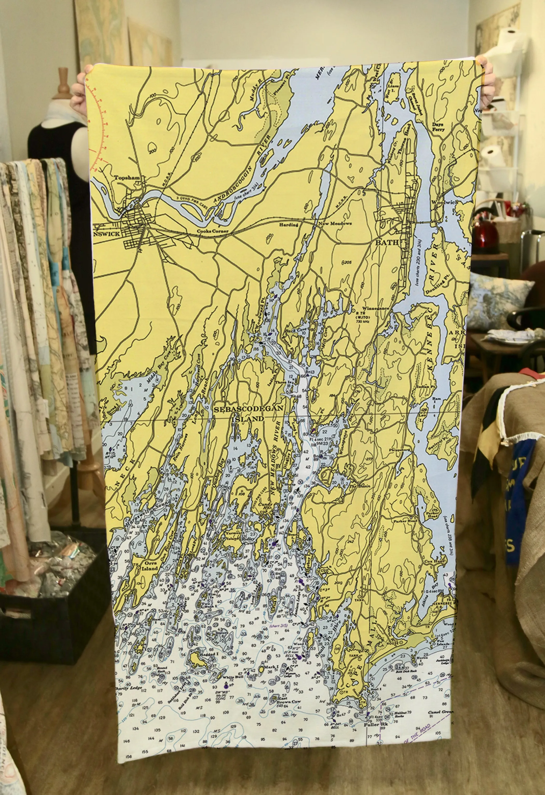 Sebasco, ME Nautical Chart Quick Dry Towel