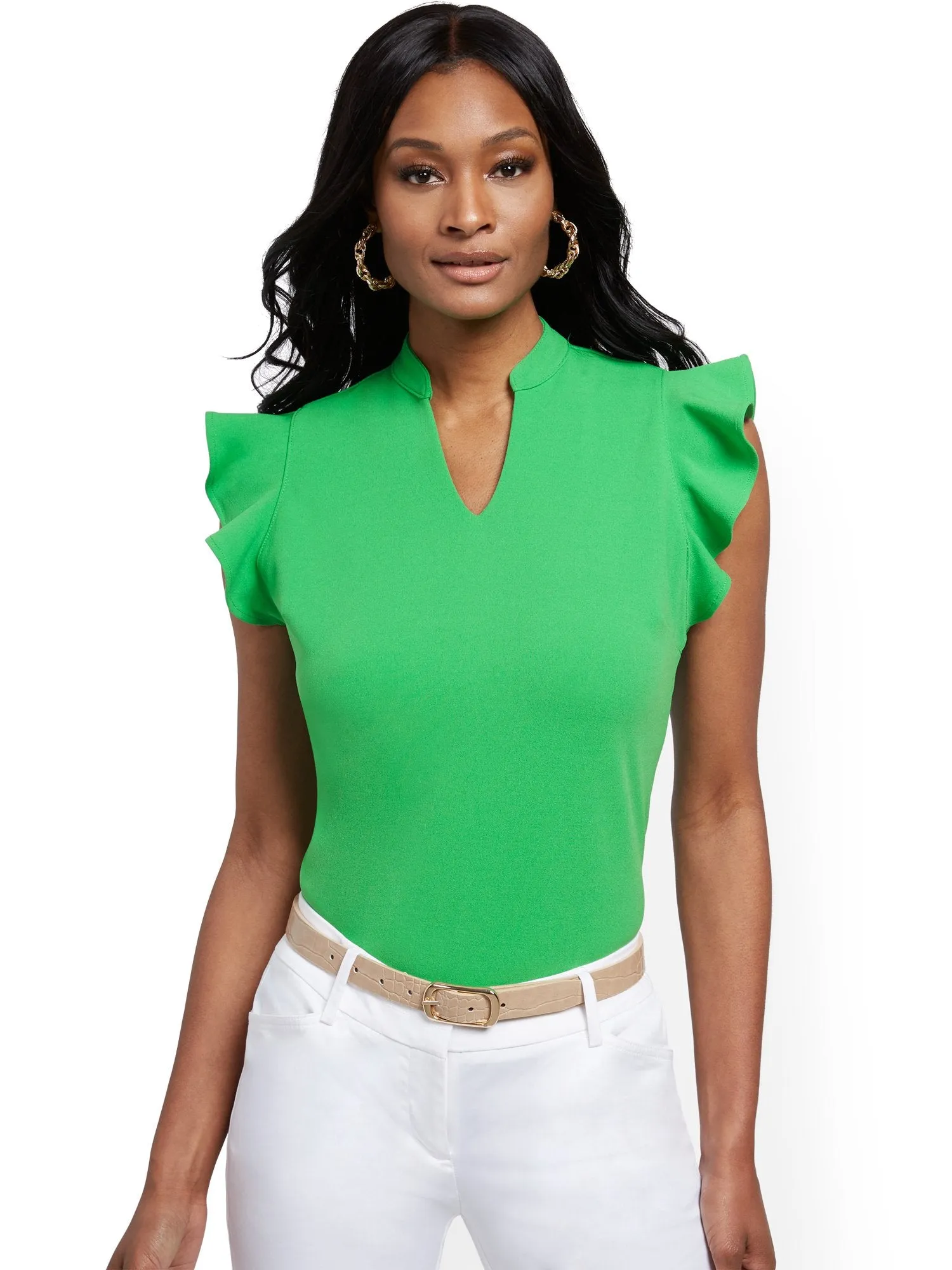 Split-Neck Ruffle Top - 7th Avenue