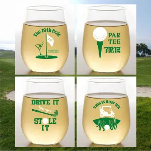 Stemless Wine Glasses(4)- Golf Sayings