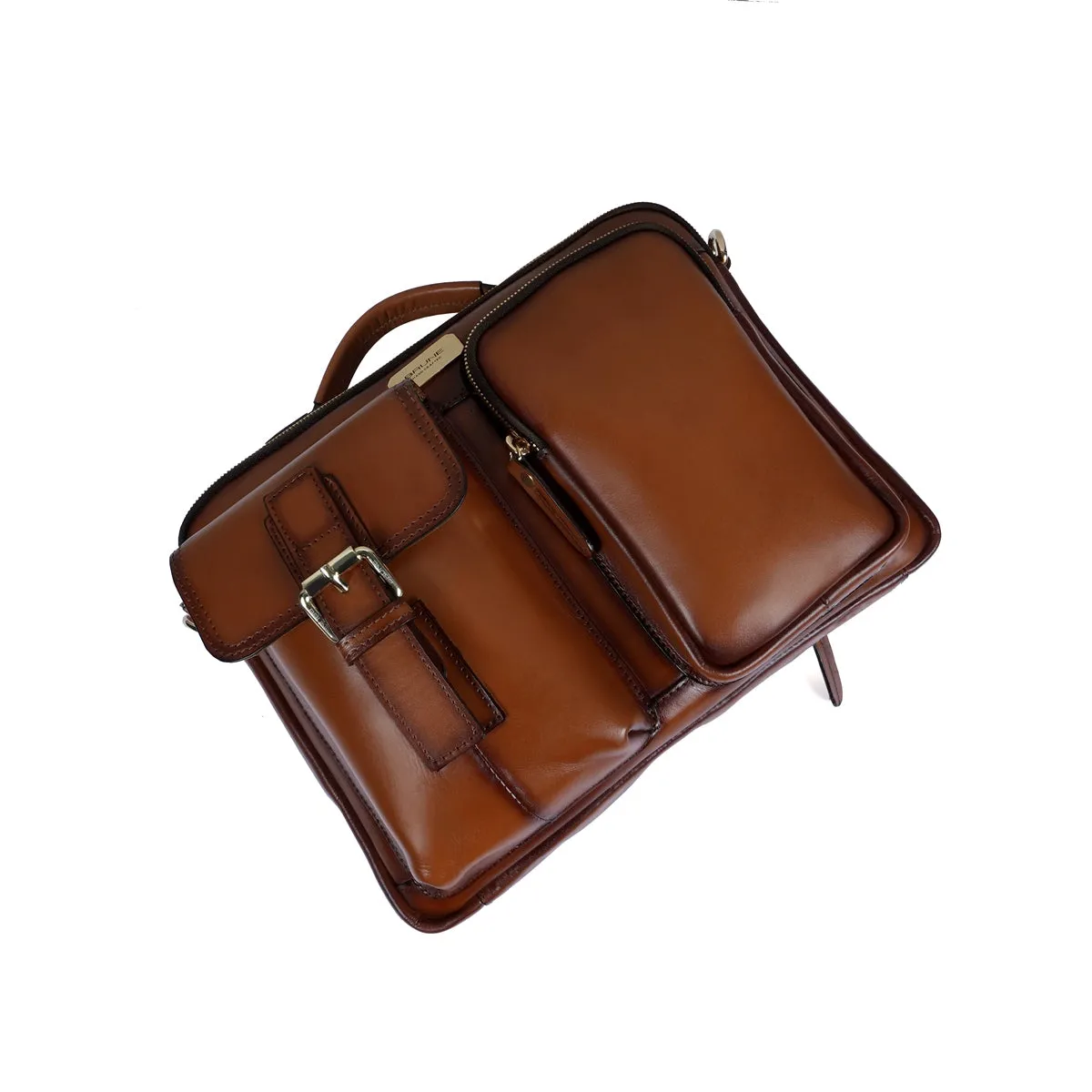 The Modern Quick Tan Office Briefcase With Extra Compartment By Brune & Bareskin