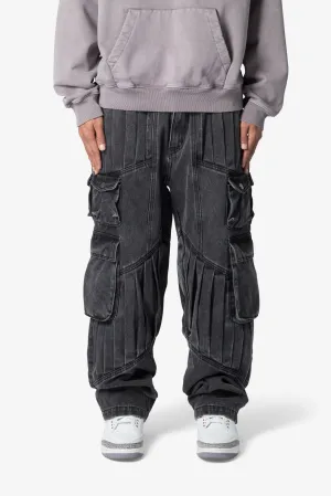 Ultra Baggy Pleated Denim - Washed Black