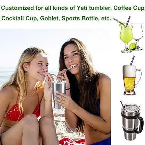 VEHHE Black Metal Straws Reusable Stainless Steel Straws with Cleaning Brush for 20/30 Oz for Yeti RTIC SIC Ozark Trail Tumblers (Black)