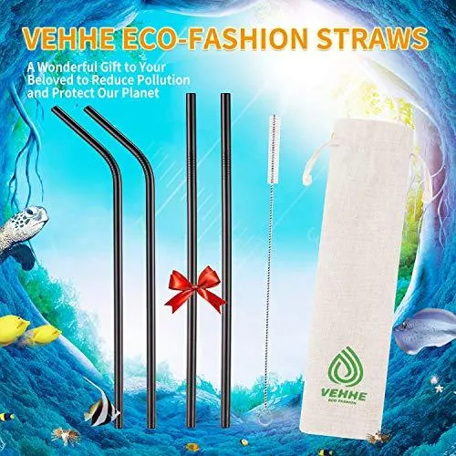 VEHHE Black Metal Straws Reusable Stainless Steel Straws with Cleaning Brush for 20/30 Oz for Yeti RTIC SIC Ozark Trail Tumblers (Black)