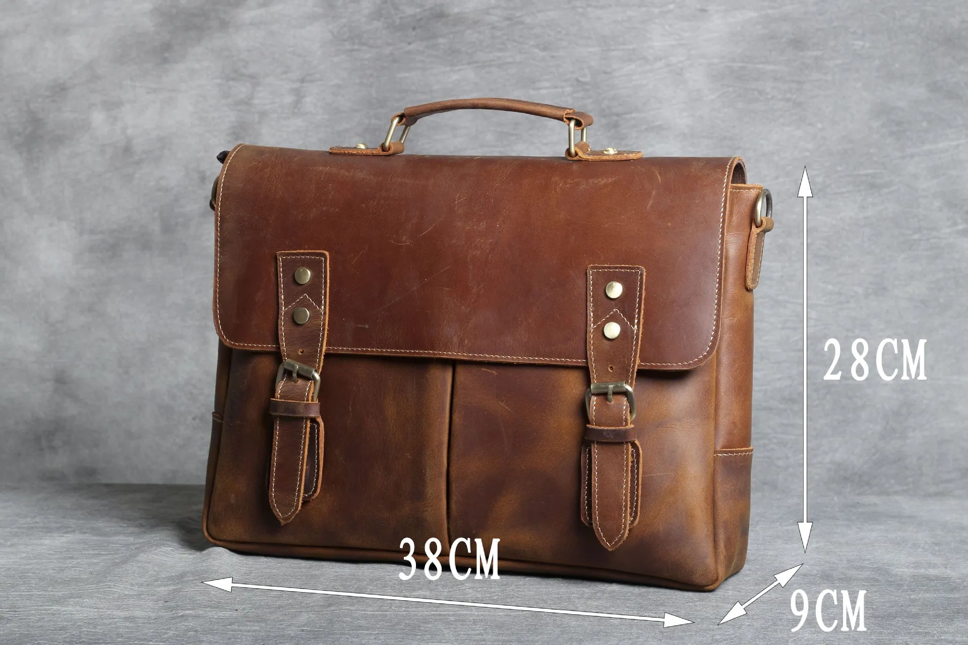 Vintage Cowhide Brown Leather Business Briefcase Bag 3091