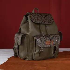 WG12-9110B  Wrangler Vintage Floral Tooled Backpack - Green