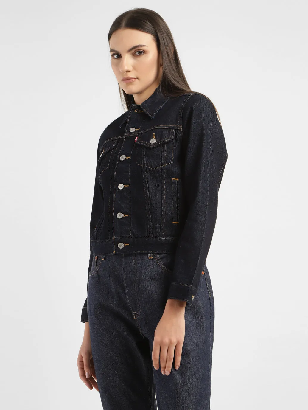 Women's Solid Spread Collar Denim Jacket