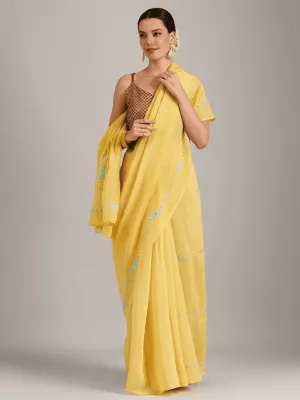 Yellow embroidered Silk Chanderi Saree