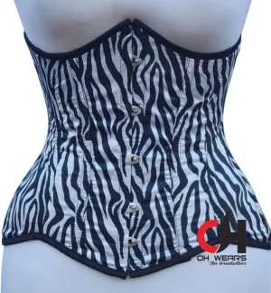 Zebra Print Satin Underbust Corset - Steel Boned